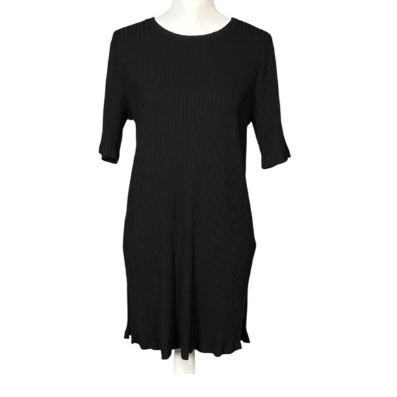 Eileen Fisher Shift Dress Ribbed Size Medium Black Tencel Minimalist Classic - Picture 7 of 7